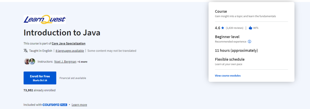 Coursera's Java for Complete Beginners Course | Java programming courses